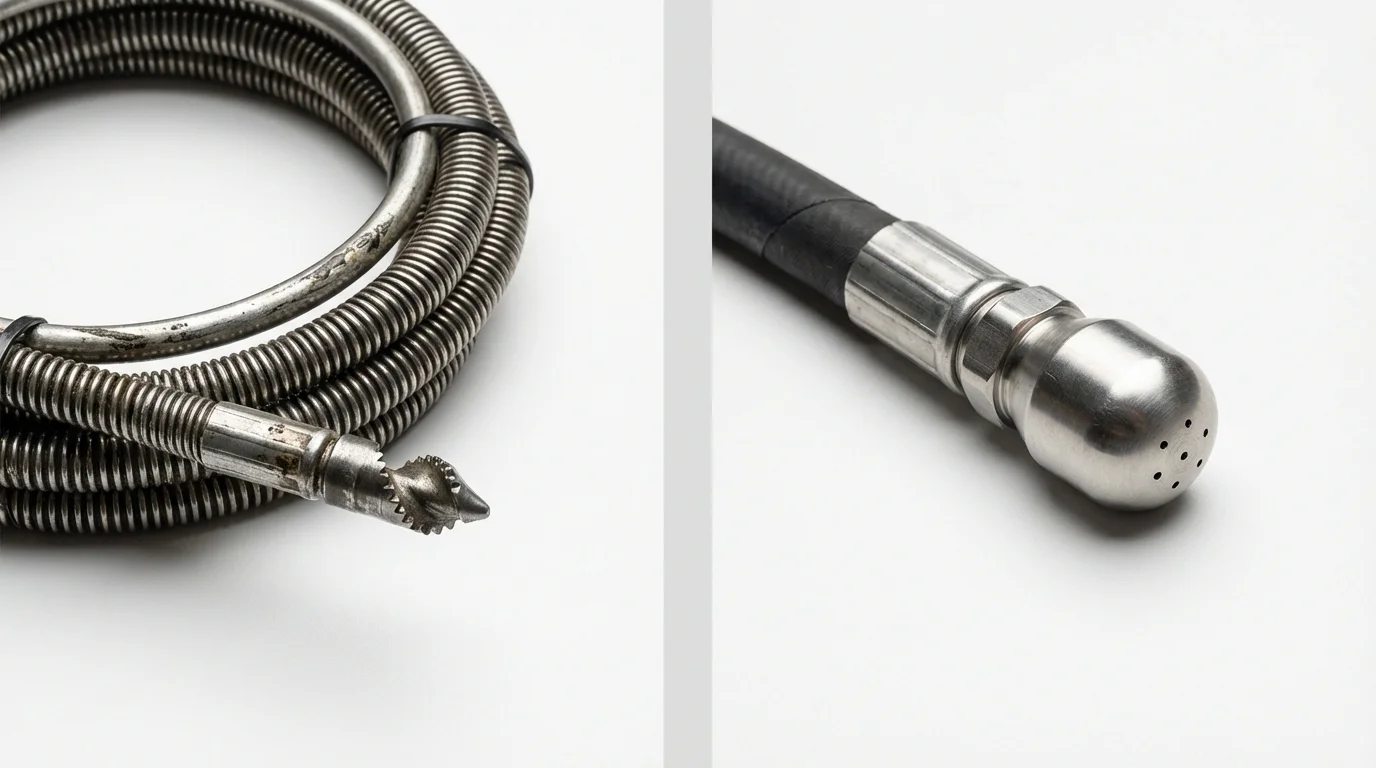 Drain snake cable and hydro jetting nozzle used for drain cleaning in Clinton, MI
