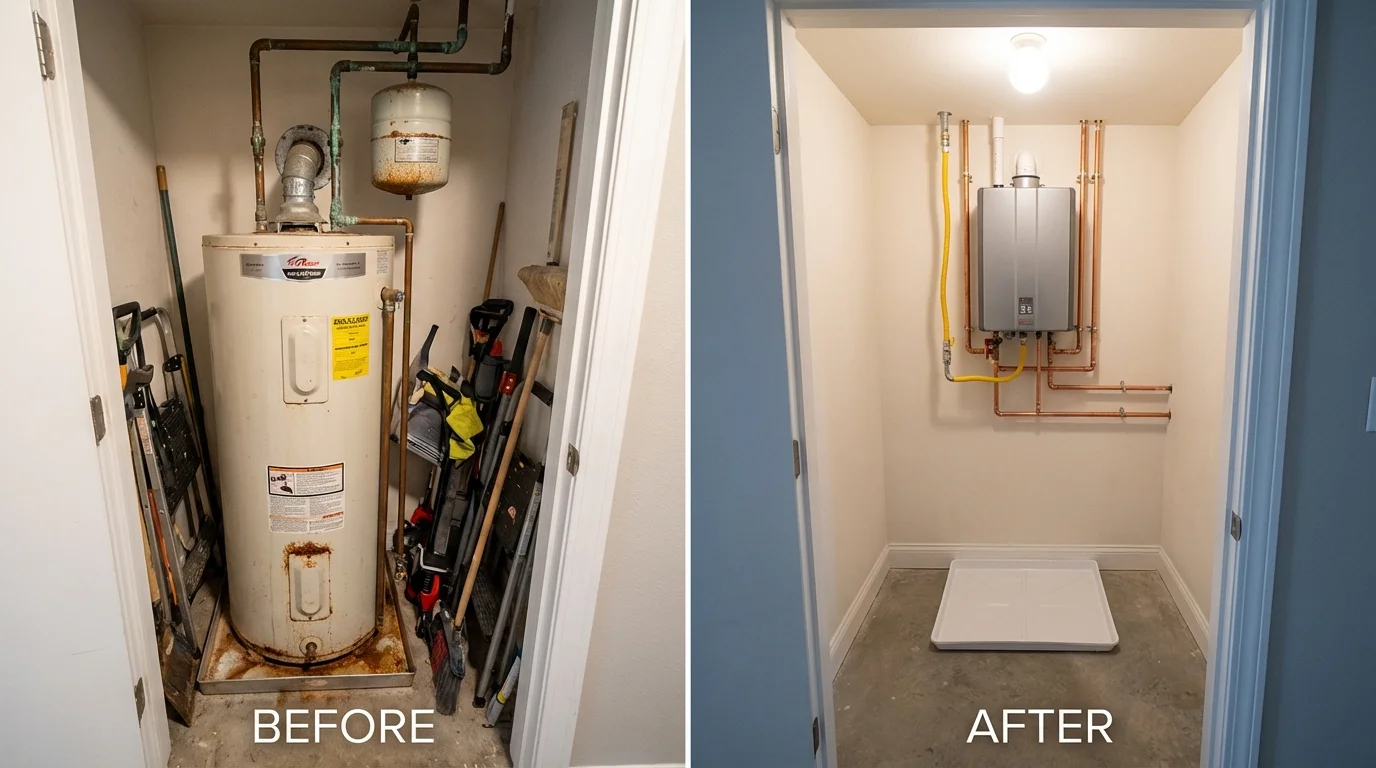 Tank water heater versus wall-mounted tankless unit comparison for Clinton, MI homeowners