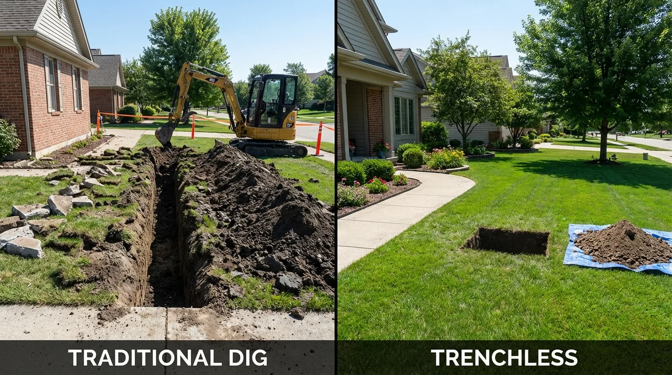 Trenchless sewer repair with minimal yard damage versus traditional excavation in Clinton, MI